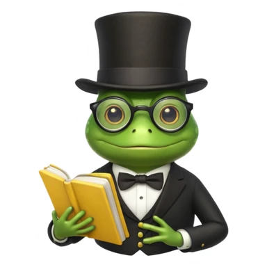 frog wearing top hat with glasses and yellow book sticker