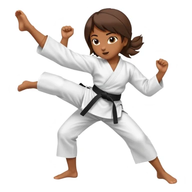 Ragazza castana che pratica karate, ha la cintura nera ed io tradizionale kimono bianco del karate, tira un calcio laterale oppure un pugno oppure è in posizione di guardia sticker