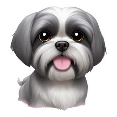 cute grey girl shih tzu with black at the ends of ears and dark around eyes and pink collar that says Zoey sticker