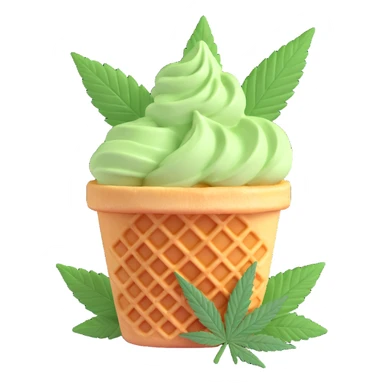 colorful gelato in a waffle cup with cannabis leaf sticker