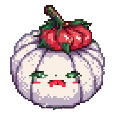 pixel art garlic with lipstick and red panties, playful and cute sticker