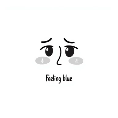 Sad face with tears saying "Feeling blue" sticker