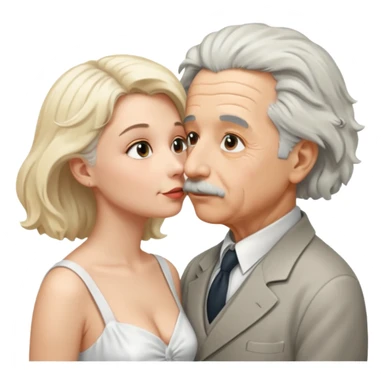 albert einstein with sticking up hair kissing a blonde woman sticker