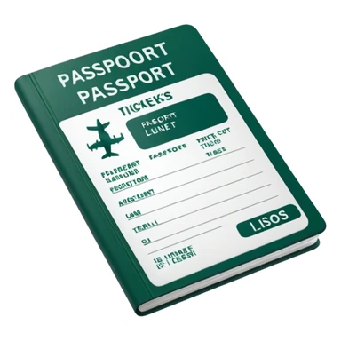 clean white passport with dark green elements and airline tickets sticking out, no emojis, emoji style sticker