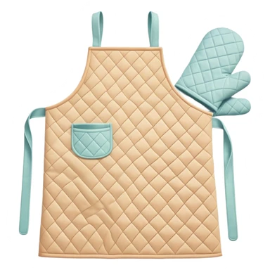 Cinematic Realistic Apron & Oven Mitts, a neatly folded soft pastel apron with subtle fabric textures, resting next to thickly padded oven mitts with a quilted pattern, warm golden kitchen lighting reflecting off the fabrics, evoking a sense of homely warmth and culinary creativity. sticker