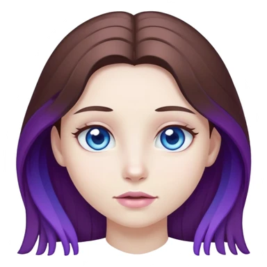 A girl with white skin, blue eyes, and long brown hair, the ends of her hair are purple. sticker