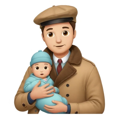 a mustache dad wearing vintage clothes with vintage coat holding his baby  sticker