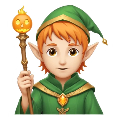 Orange Haired Elf, old Mage elf with glowing orange staff sticker
