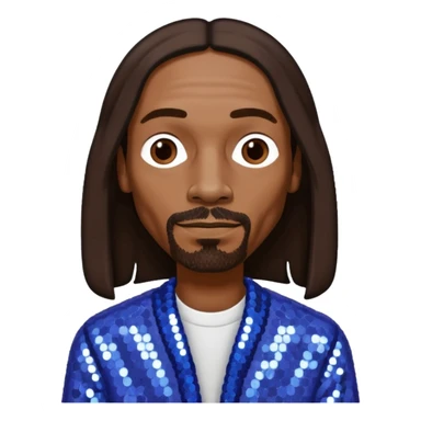 Snoop Dogg with long dark brown hair, periwinkle sequin outfit sticker