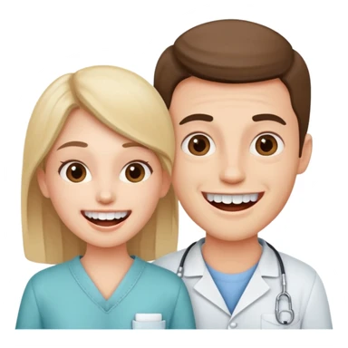 a young adult couple, excited and ready for a dental checkup sticker