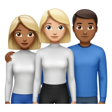 3 Friends standing side by side, charlie's angels style: 1 black woman with a short flat pressed bob, 1 hispanic man with a thin nose and long hair, and 1 white guy with blue eyes and a short brown-blonde haircut sticker