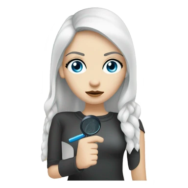 white Girl with black hair and blue eyes with magnifying glass with suspicious look sticker