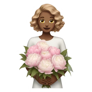 White brize with light brown hair with white and Pink peonies bouquet  sticker