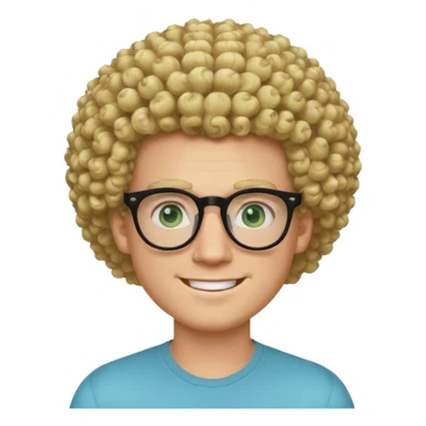 white guy with curly blonde afro and light blue ish green eyes with black glasses  sticker