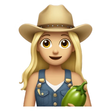 Blonde girl with cow-boy hat on eating eggplant sticker