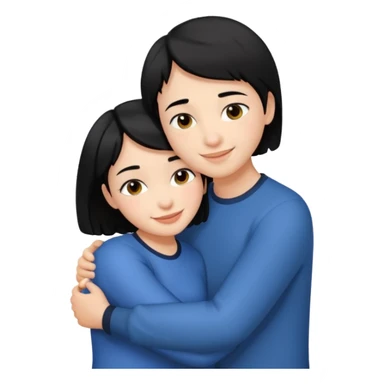 Girl with short black hair and her partner with black hair hugging sticker