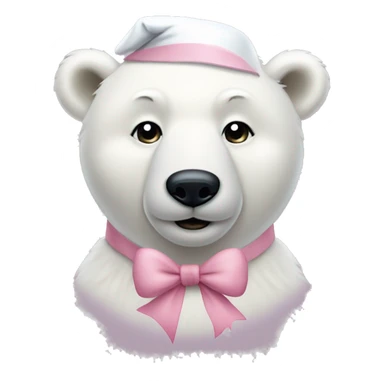 white polar bear wearing light pink santa hat and bow sticker
