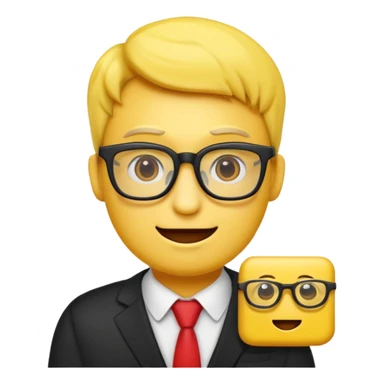 Créer un emoji nerd le perso doit être une tête basique d'emoji jaune avec une grosse paire de lunettes rectangulaires noires 3 boutons sur chaque joue et une dent qui dépasse  sticker