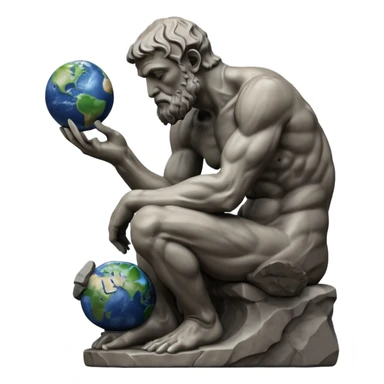 rodins sculpture the thinker but with a planet earth in its hand sticker
