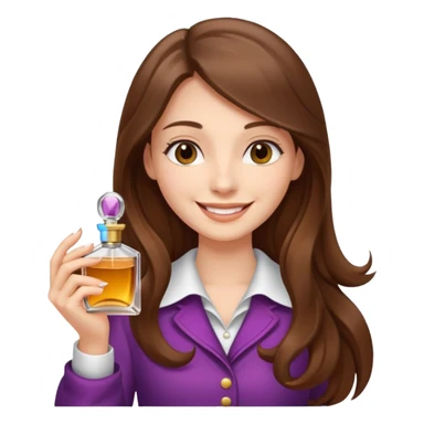 half body pretty long hair girl holding 1 parfume with smile sticker