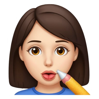 A brunette woman sucking a penis sticker