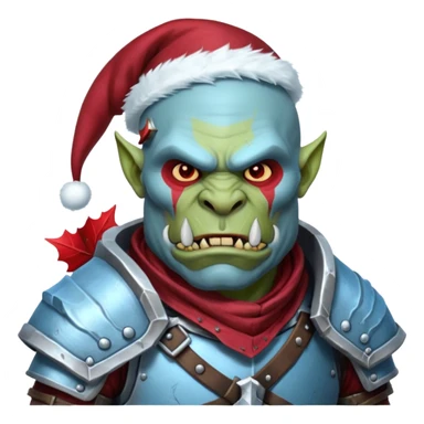 
Fantasy Christmas orc legion soldier icon, iron tundra army theme, heavy winter armor, disciplined brutal look, icy blue steel armor with deep crimson accents, frozen metal texture, cold winter atmosphere, male variant sticker