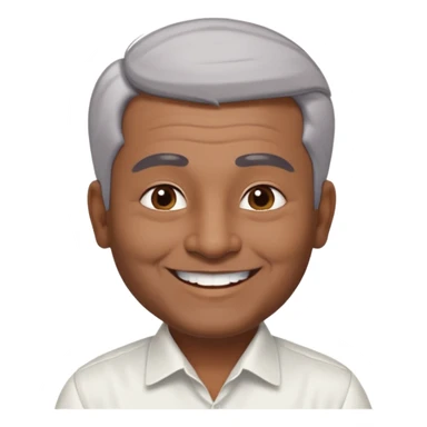 50 yr old indian man, dark skin, grey hair, big smile, white teeth, chubby, no moustache, clean shaven, young style hair, hair brushed back, 5 oclock shadow, bindy, dress shirt, forehead dot sticker