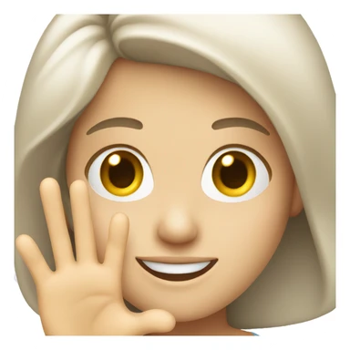 White woman smiling while waving sticker