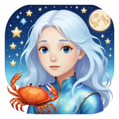 Realistic light blue white iridescent Celestial cancer Crab water dreamy astrology moon stars starry sticker