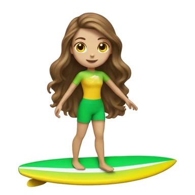 brown hair white girl surfing green yellow surf board sticker