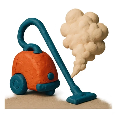 vacuum cleaner with dust cloud in claymation style with matte finish and soft lighting sticker
