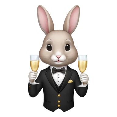 elegant rabbit in formal attire holding champagne glass sticker