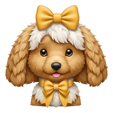 Golden doodle wearing a bow sticker