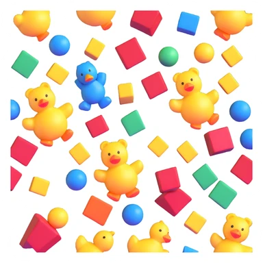 colorful scattered toys - teddy bear, rubber duck, blocks, ball, superhero figures sticker