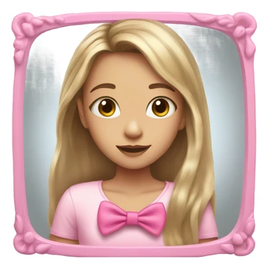 Girl with long hair with pink bow and with she's doing mirror shot sticker