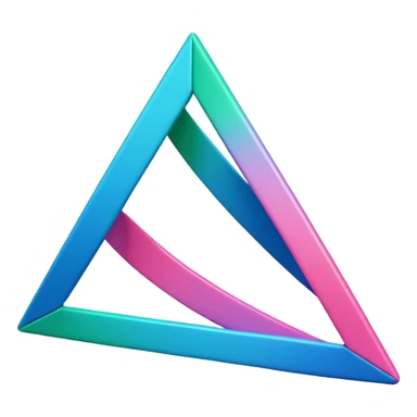 A 3D triangular loop shape made of three connected ribbon segments, smooth glossy surface, gradient colors (green, blue, pink), minimal white background, soft shadow, modern Memoji-style rendering. sticker