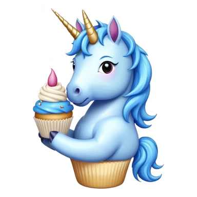 a blue unicorn eating a cupcake sticker