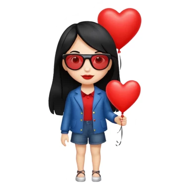 black hair girl with sun glasses holding red heart balloon sticker