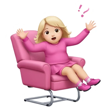 Little Girl fat but not too fat falling off of a chair half in the air chair with pink clothes on standing on chair but fell off sticker