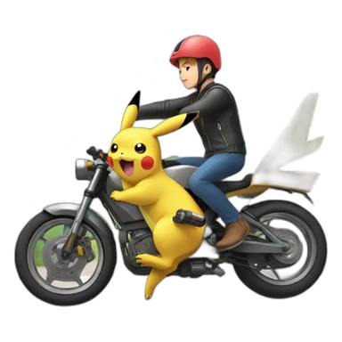 Pikachu en moto en train de faire une roue sticker