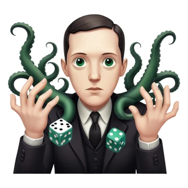 writer Lovecraft throwing dice, with tentacles in the background sticker