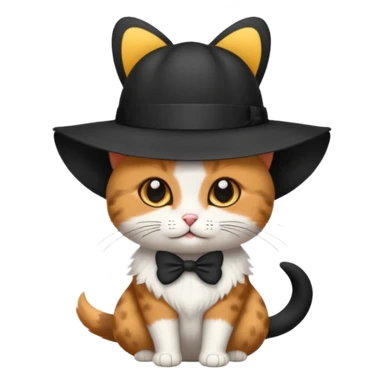 Chat blanc avec des tâches noir en costume, neud papillon et chapeau. sticker