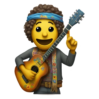 anthropomorphic hippie-guitar showing a sign of peace sticker
