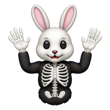 Emoji tête de peluche Lapin squelette noire qui fait bonjour de la main  sticker