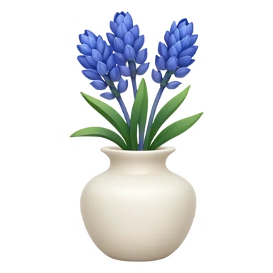 A small white ceramic vase holding a delicate blue hyacinth with soft green leaves — simple, elegant, and calming in a cozy, minimalist style. sticker