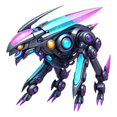  Epic legendary rare glowing mechanical Shiny sparkly transparent bioluminescent luminescent vibrant bright pastel dark exotic iridescent colorful gradients futuristic modern metallic glossy glittery fantasy-cyber-Fakémon-Vernid-mecha-creature sticker