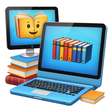 digital educational project, computer and books sticker