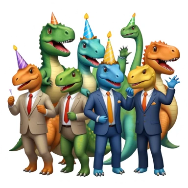 office dinosaurs in office suits celebrating birthday sticker