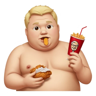 A fat guy eating kfc fried chicken shirtless sticker