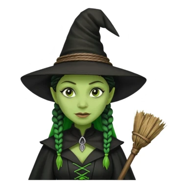 elphaba the wicked witch from wicked movie (cynthia erivo) microbraid hair, witch hat, broom sticker